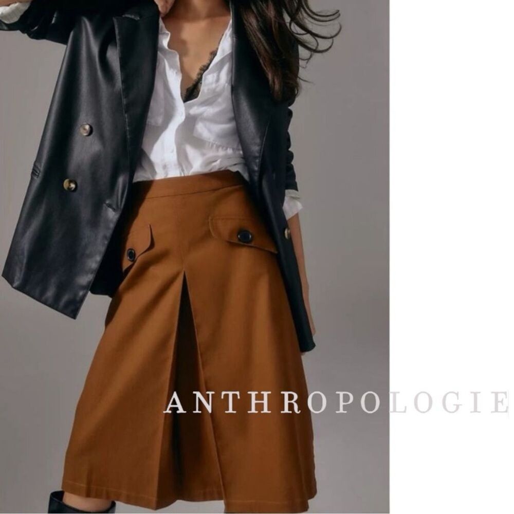 ATSU A-Line Brown Trouser Pleated Midi A Line Skirt Preppy Academia 70’s XXS